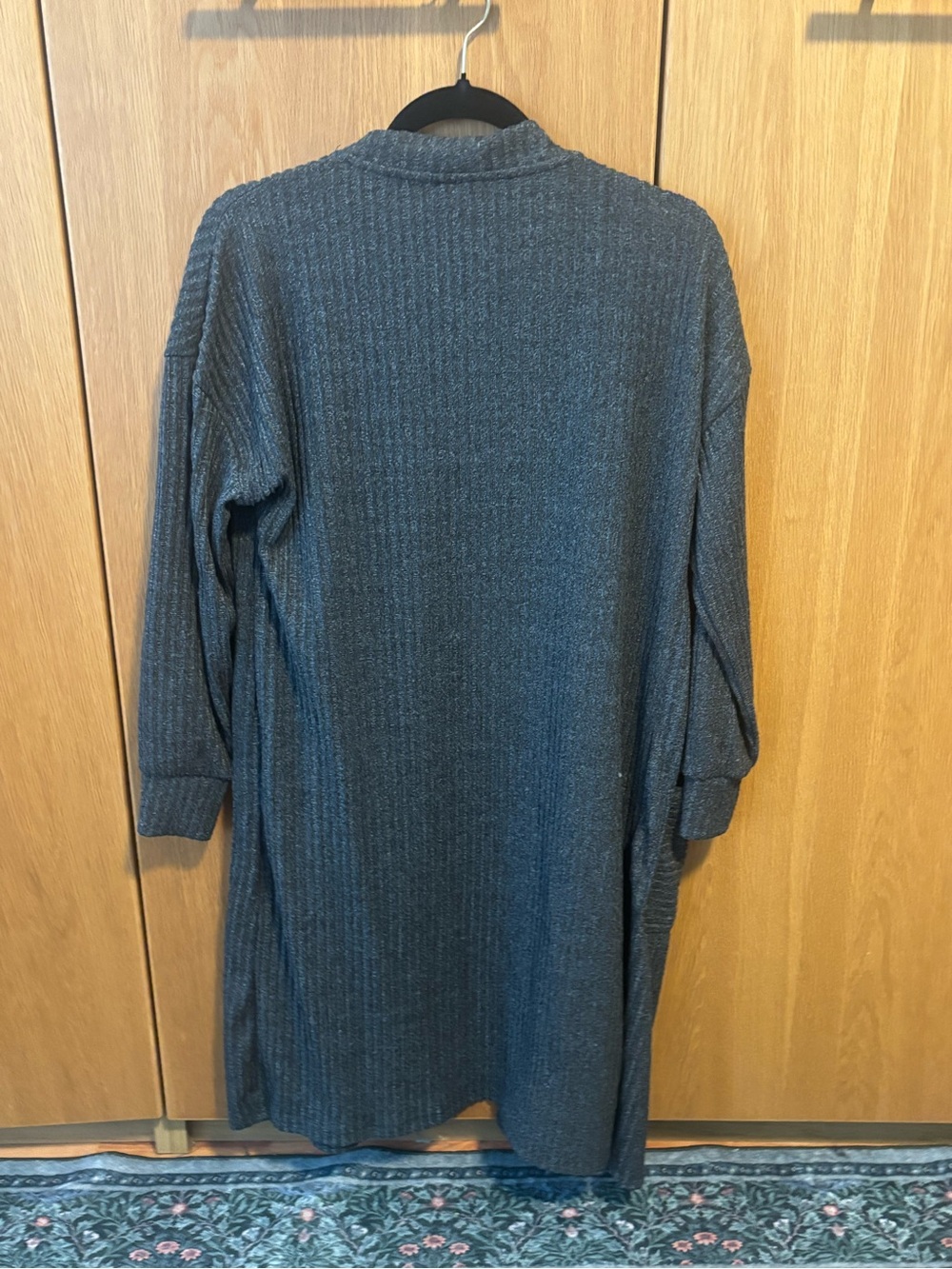 Joe Fresh Charcoal Ribbed Open Front Cardigan Coatigan - Picture 2 of 5